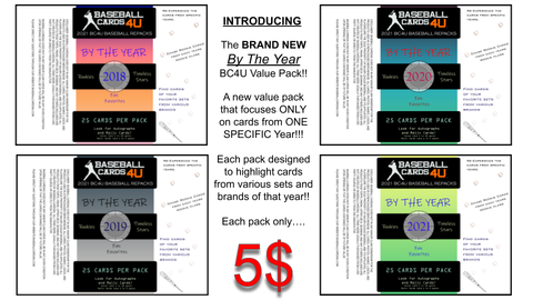 NEW!!! - 2021 BC4U Repacks: By The Year VALUE PACK - 25 Cards - 5$ - Year Specific - Prospects, Stars, HOF’s - HUGE VALUE!