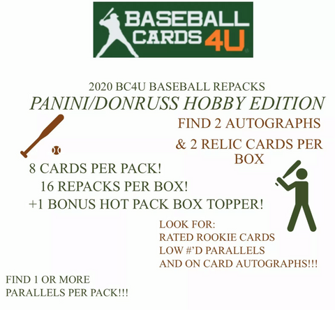 BASEBALL CARDS 4U MYSTERY REPACK HOBBY BOX PANINI EDITION - 4 HITS PER BOX - 16 PACKS + BONUS PACK